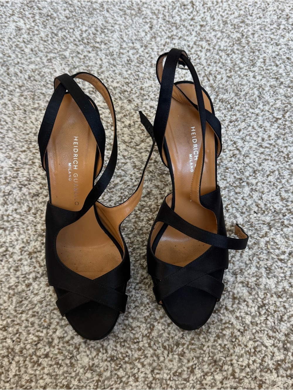 Heidrich Guabello Milano Black Satin Platform Sandals Strappy Heels 38.5